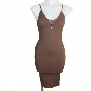 Mocha Brown Bodycon Dress Criss-Cross chest